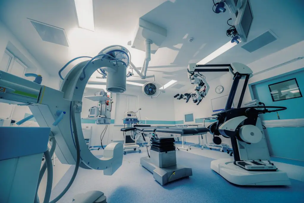 Modern equipment in operating room. medical devices for neurosurgery.
