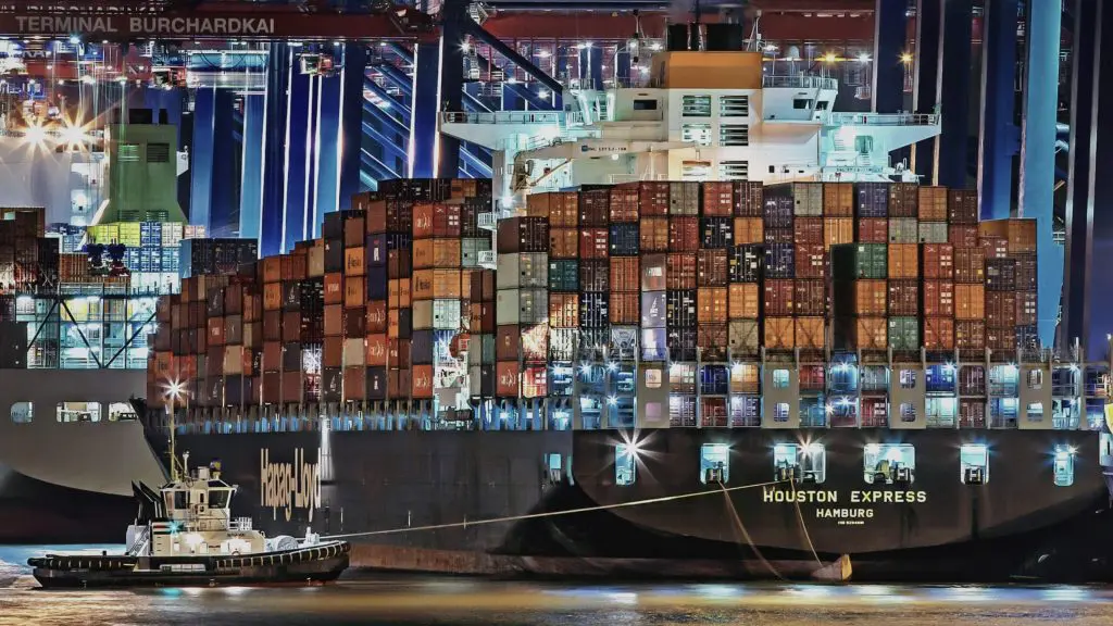 Loaded cargo ship night 1